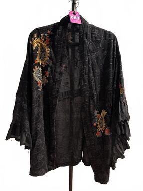 #FP003 Free People – Embroidered Paisley Ruffle Kimono, Size M/L